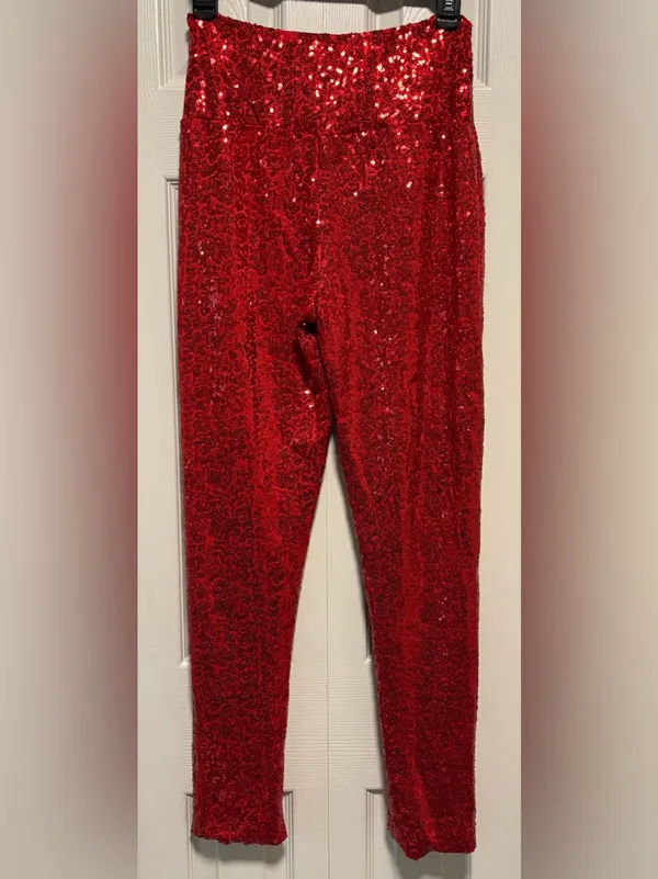 NWT Tipsy Elves High Waisted Red Sequin Pants Fully Lined Christmas - Image 3