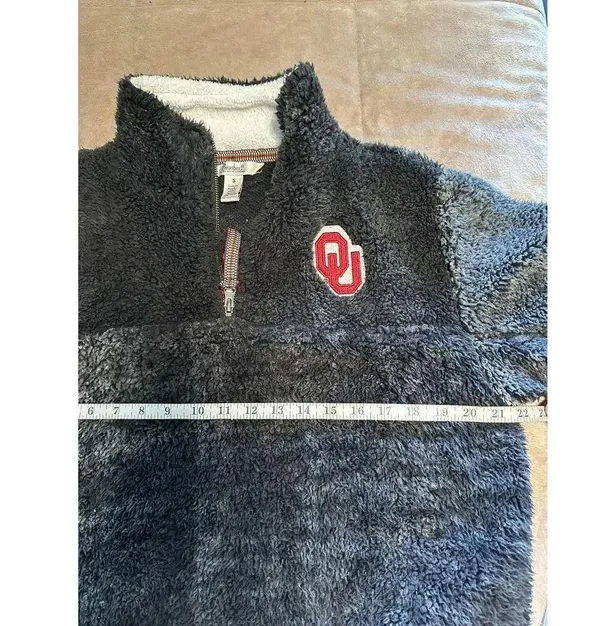 Pressbox by Royce Faux Fur Quarter Zip Pullover Size Small OU Sooners Oklahoma - Image 4