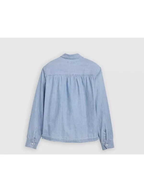 New Levi's Women's L Blue Tab Coral Shirt Chambray Medium Wash Large Japanese - Image 7