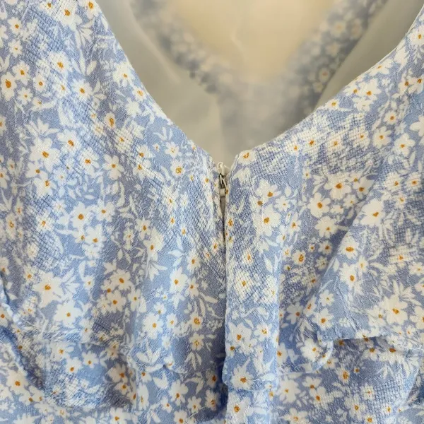 Altar'd State Floral Double V-Neck Flutter Sleeve Mini Dress Blue Size Medium - Image 6