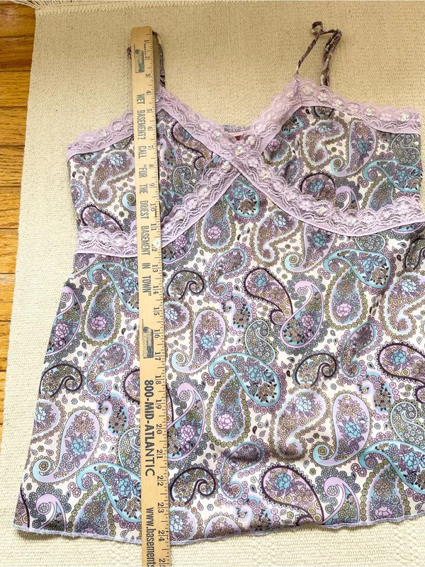 Vintage Xhilaration Y2K Babydoll Lace Trim Paisley Tank Top Cami XL Boho Fairy - Image 5