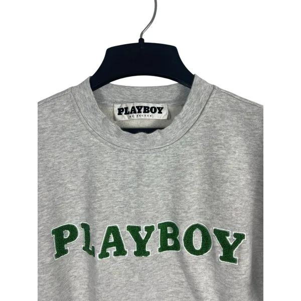 Playboy by PacSun Y2K Gray Crewneck Sweatshirt S Green Textured Logo Pullover - Image 2