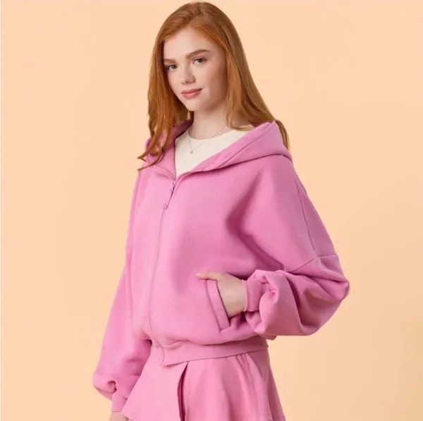NWT! Blogilates Women's Marshmallow Full Zip Hooded Sweatshirt - Pink XL NEW! - Image 7