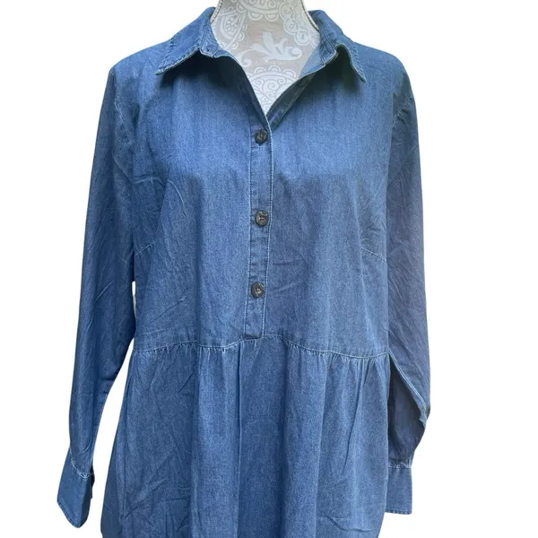 Nine West Brentwood Denim Shirt Dress XXL NWT Cotton Pockets Casual Chambray - Image 5