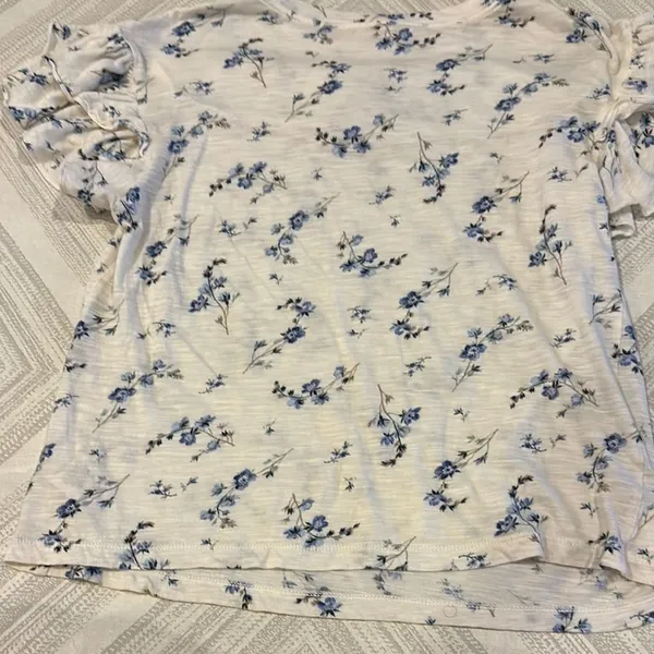 Rebecca Taylor Women’s Blue Floral Ruffle Sleeve Top - Size XS - Image 6