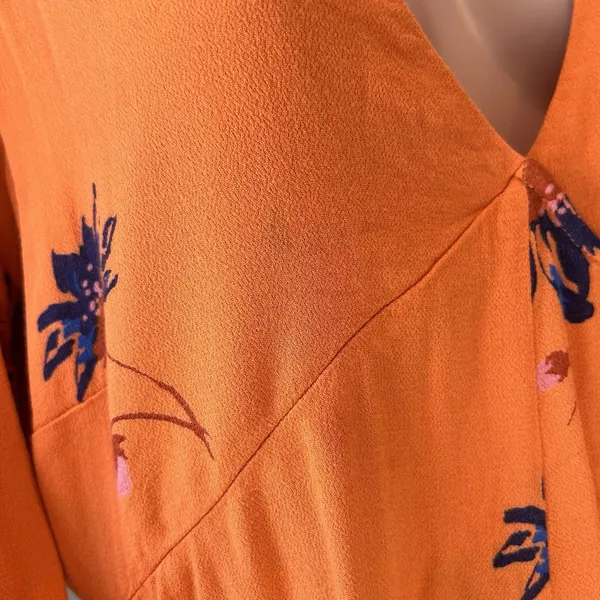 Free People Mini Dress Surplice Wrap Floral Boho Hippie Peasant Orange Bell Sz M - Image 4