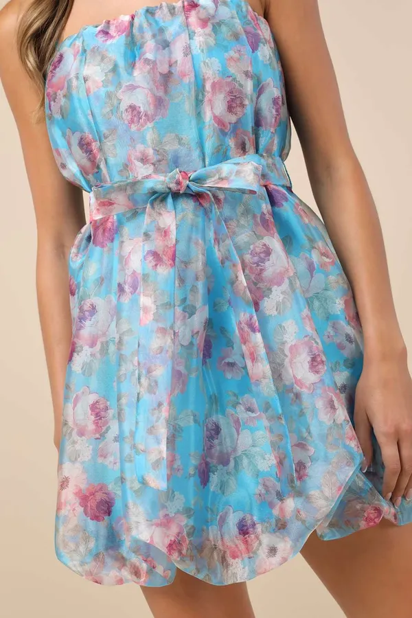 Lulus Bountiful Poise Floral Organza Bubble-Hem Mini Dress - Image 2