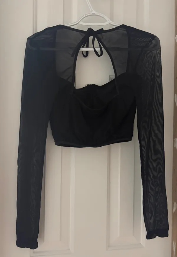 Black Shein Corset Crop Top Mesh - Image 3