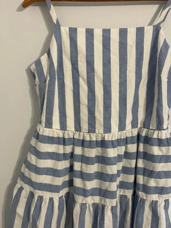 Universal Threads Women's M Blue White Stripe Summer Smocked Cotton Sun Dress - Image 3