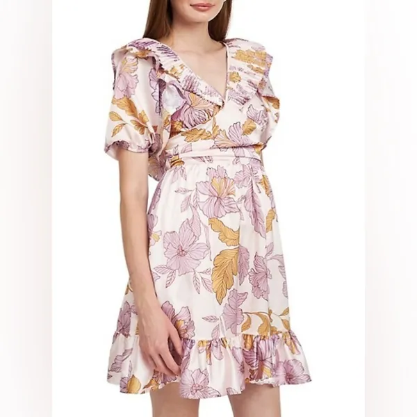 NWT En Saison Jeune Satin Floral Mini Dress Size Medium - Image 4