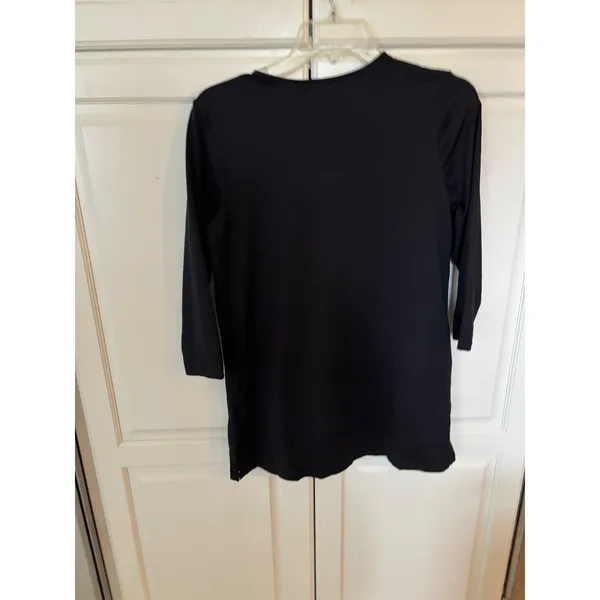 Judy P Black Microfiber V-Neck 3/4 Sleeve Tunic Top Size Medium Made in USA - Image 4