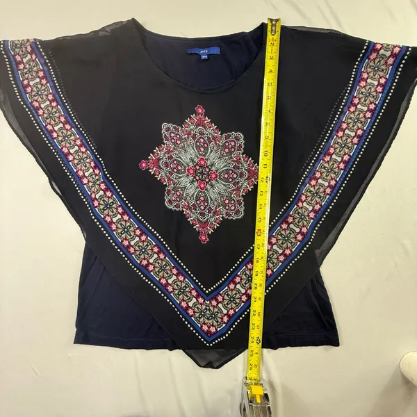 Apt. 9 Women's Navy Blue Floral Medallion Chiffon Layer Overlay Tank Top Size L - Image 4