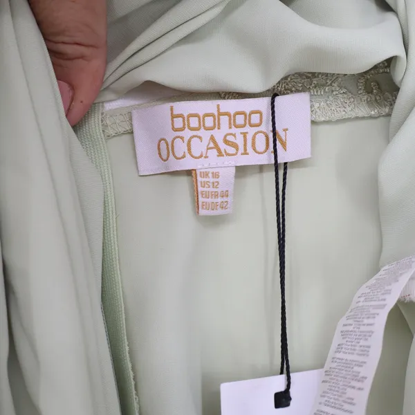 Boohoo Occasion Sage Green Contrast Lace Corset Maxi Dress Size 12 - Image 3