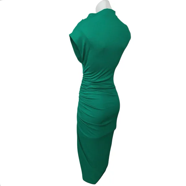 Anthropologie Maya Green Ruched Cowl Neck Sleeveless Slit Midi Bodycon Dress XXS - Image 3