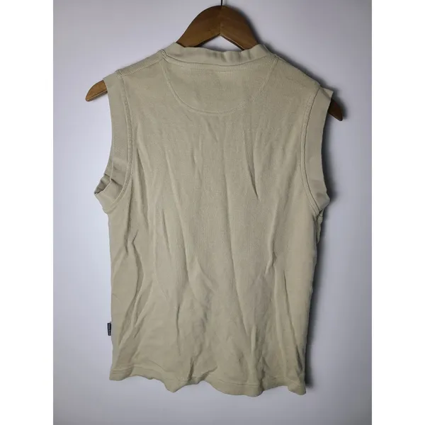 Vtg Work Wear WM 16/18 Tan Cotton Knit Striped V-Neck Sweater Vest 90s Y2K Retro - Image 2