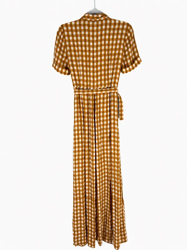 Uterqüe Mustard Gingham Maxi‎ Dress Orange - Image 4