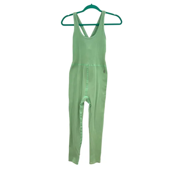 Free People Free Throw Onesie Jumpsuit Ribbed Seamless Green‎ Size Large - Image 3