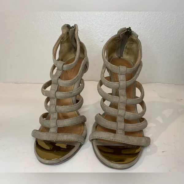Coach Women’s Lavania Beige Suede‎ Strappy Heeled Sandals with Zipper Size 6.5. - Image 3