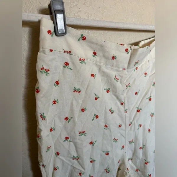 Anthropologie Feather Bone Talese Wide Leg Linen Blend Cherry Print‎ Pants Sz 6 - Image 4
