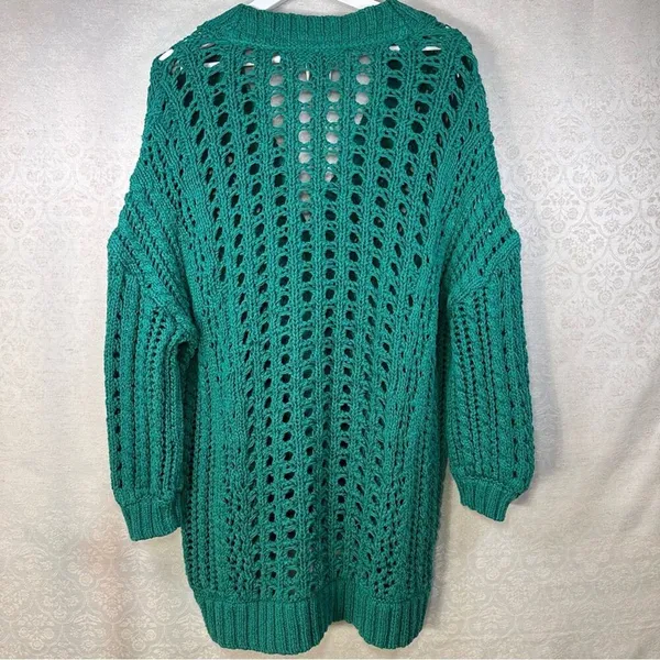 Maeve Anthropologie Teal Open Stitch Oversized Long Cardigan Sweater Small - Image 9