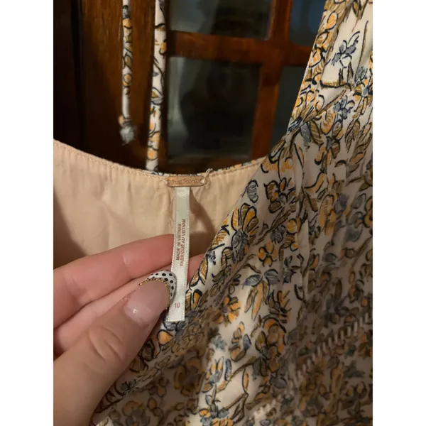 Free People Women Floral Mini Dress Long Sleeve Square Neck Open Back Size 10‎ - Image 4