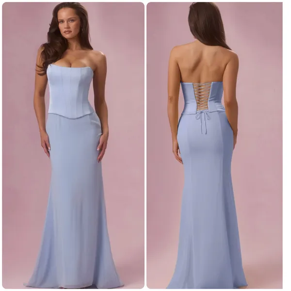 Oh Polly Avielle Satin Corset Bridesmaid Maxi Dress Sky Blue Size 2 New - Image 2