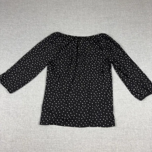 Garnet Hill Blouse Womens XS Black Off Shoulder 3/4 Sleeve Polka Dot Jersey Top - Image 10