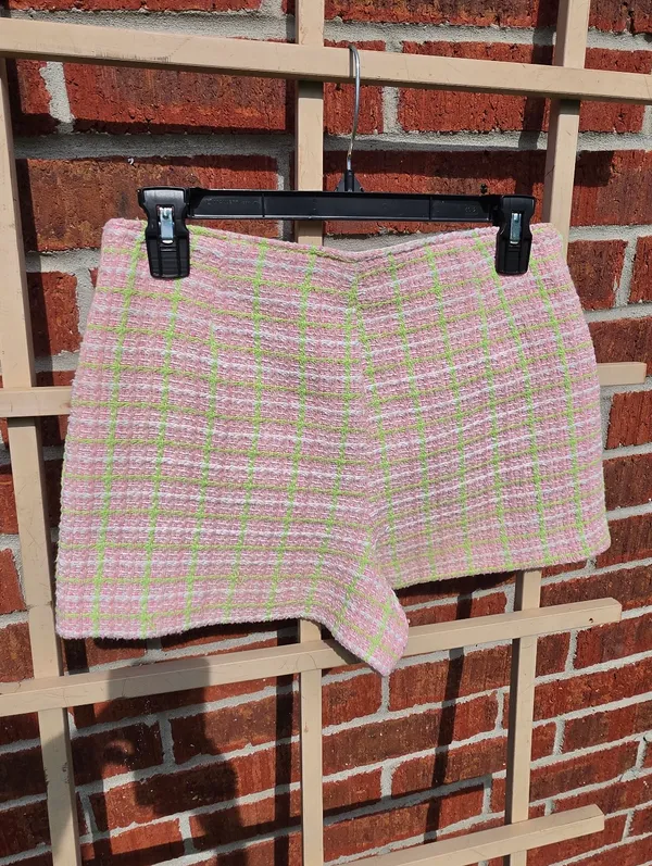NEW Zara Pink & Green Plaid Tweed Gingham Mini Skort Size Small - Image 8