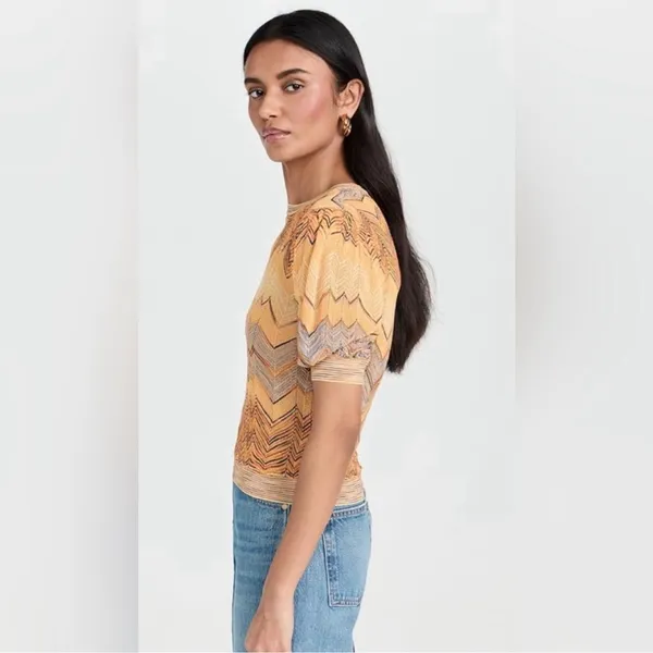 Ulla Johnson Priscilla Chevron Puff Sleeve Knit short sleeve yellow blue zigzag - Image 5