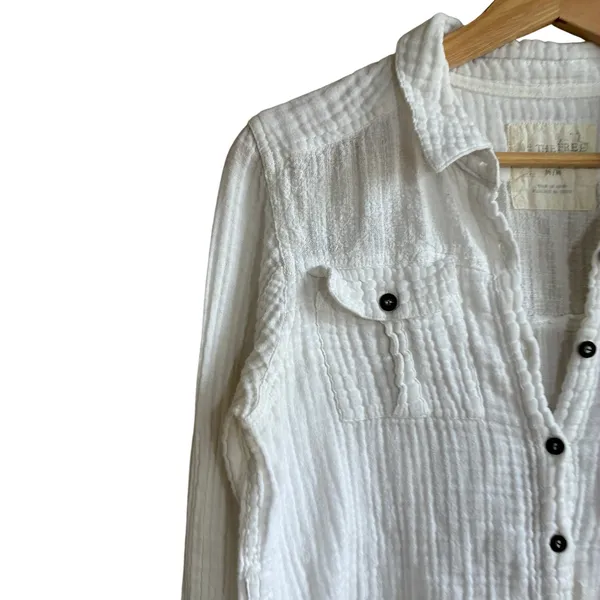 We The Free Gauze Button Down Shirt Medium White Womens Cotton Boho Top FLAW - Image 2