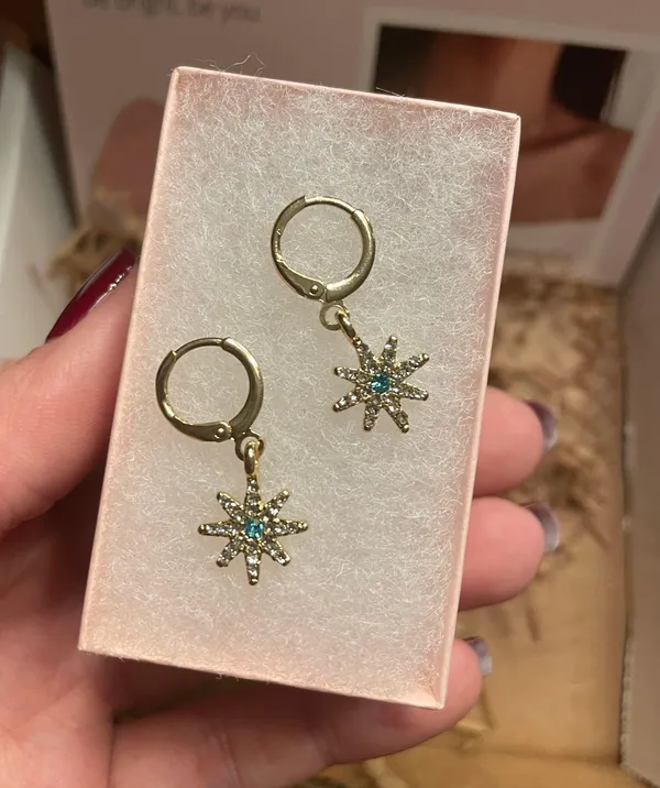 Celestial Star Dangle Earrings Gold - Image 2