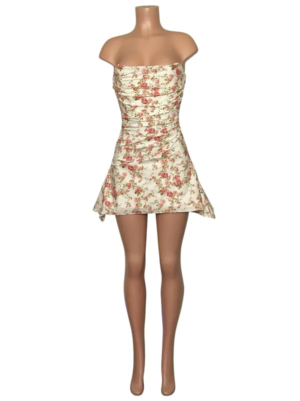 HOUSE OF CB Jasmine Draped Strapless Corset Mini Dress, Rose Print, Small - Image 7