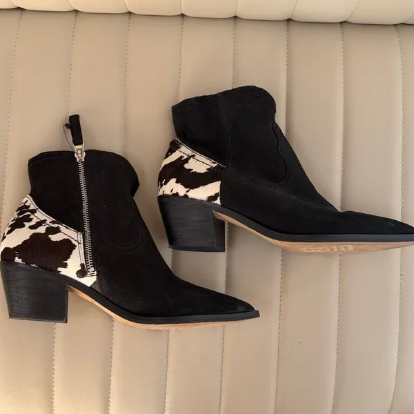 Dolce-vita Country Boots Cowgirl Womens Ankle Heel Black and White Boots - Image 10