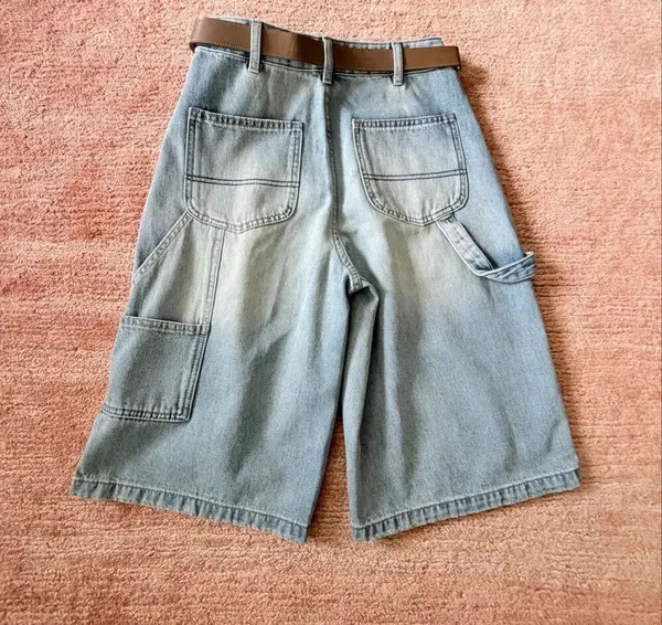 Light Wash Denim Bermuda Shorts High Rise Original Design Carpenter Belt NWT M - Image 6
