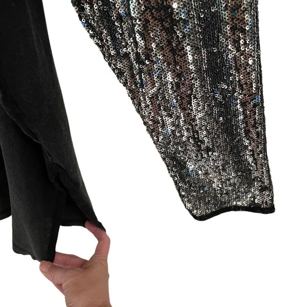 Free People Nellie Sequin Twofer‎ top Womens M black and silver oversized Grunge - Image 5