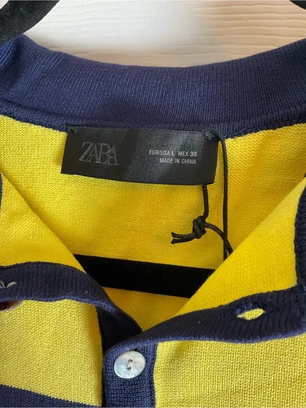 NWT Zara Multi-Stripe Short Sleeve Knit Polo Sweater Top Yellow Pink Blue Large - Image 6