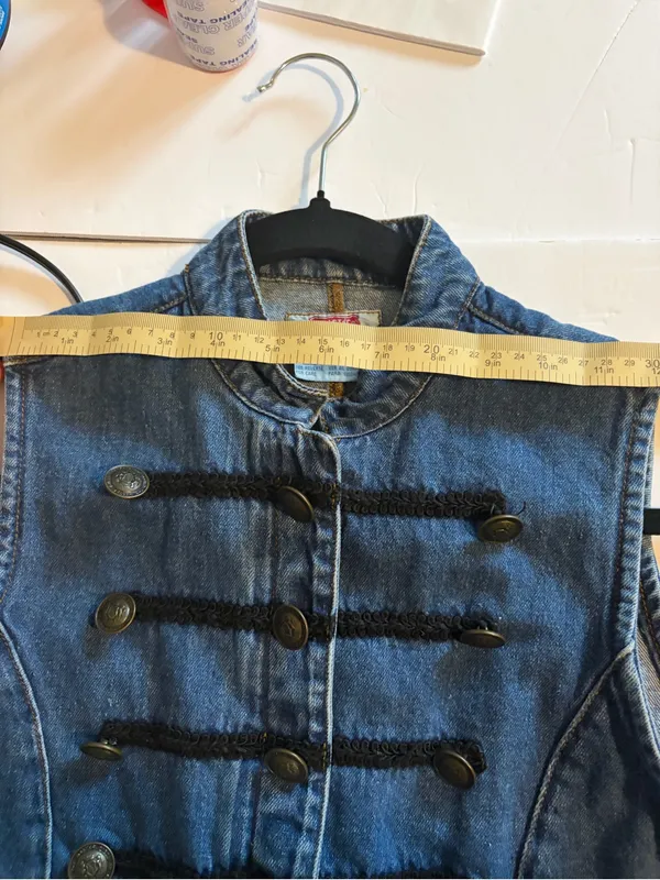 Vintage Military-Inspired Blue Denim Vest with Black Trim - Image 9