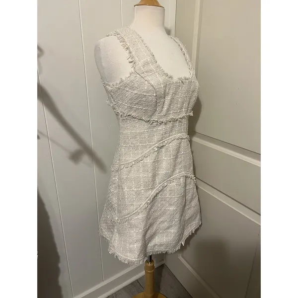Anthropologie $180 White Scoop Neck Tweed‎ Tank Top Mini Dress Size 10 - Image 5