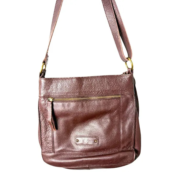 Lucky Brand Burgundy Leather Studded Boho Bohemian Western Crossbody Bag - Image 3