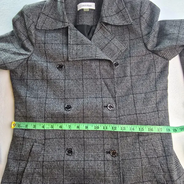 Calvin Klein‎ Womens Grey Glen Plaid Double Breasted Belted Trench Coat Size 10 - Image 9