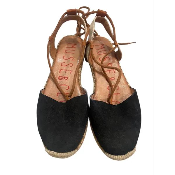 Musse & Cloud Suede Size 8 Lace Up Ankle Espadrille Sandals Black Resort - Image 2