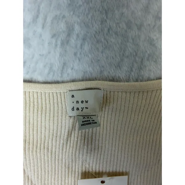 A New Day Womens XXL Cream Ribbed Scoop Neck Long Sleeve Sweater Top BLML7WL - Image 2