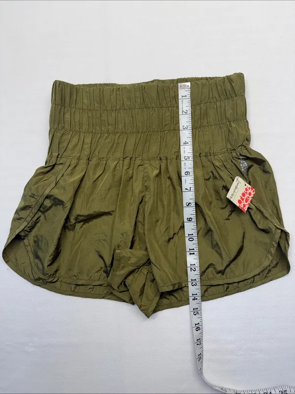Free People Olive Smocked High-Waist Athletic Shorts - Image 5