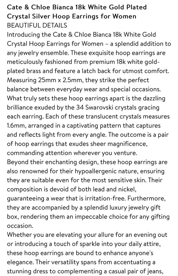 Cate & Chloe Bianca 18k White Gold Plated Crystal Silver Hoop Earrings - Image 9