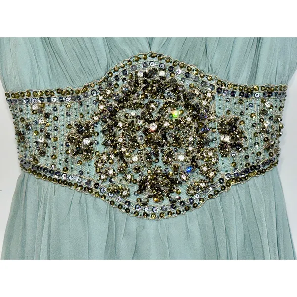 NWT Mandalay AQ Blue Silk Gold Beaded Embellished Mini Cocktail Party Dress Sz 6 - Image 4