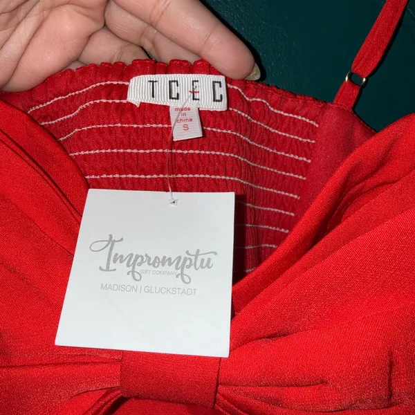 TCEC Red Mini Dress with Double Bow Front - Image 4