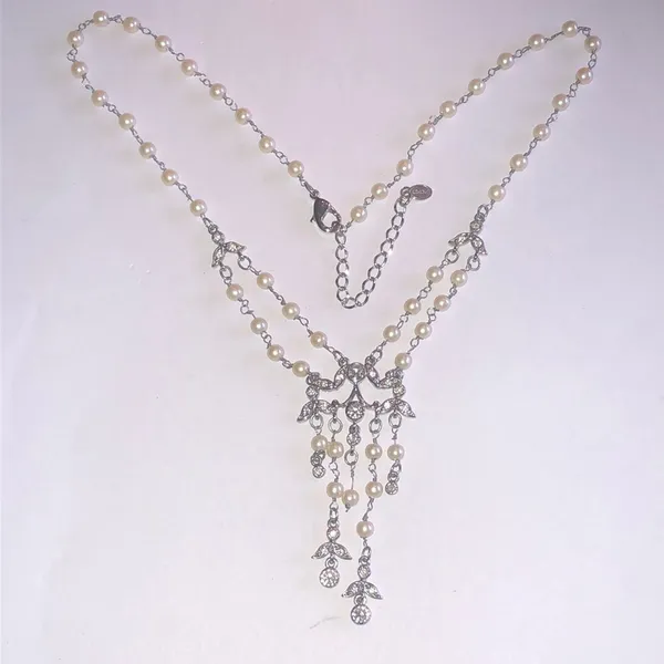 Monet Elegant Faux Pearl and Silver Tone Dainty Beaded Necklace - Image 2