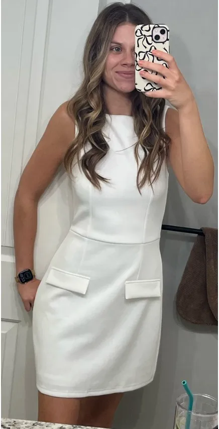 Amazon Women's Bodycon White Boat Neck Mini Dress - Image 4