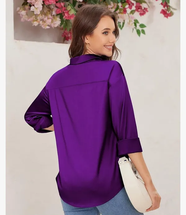 Silk Button Down Blouse Purple Size XXL - Image 2
