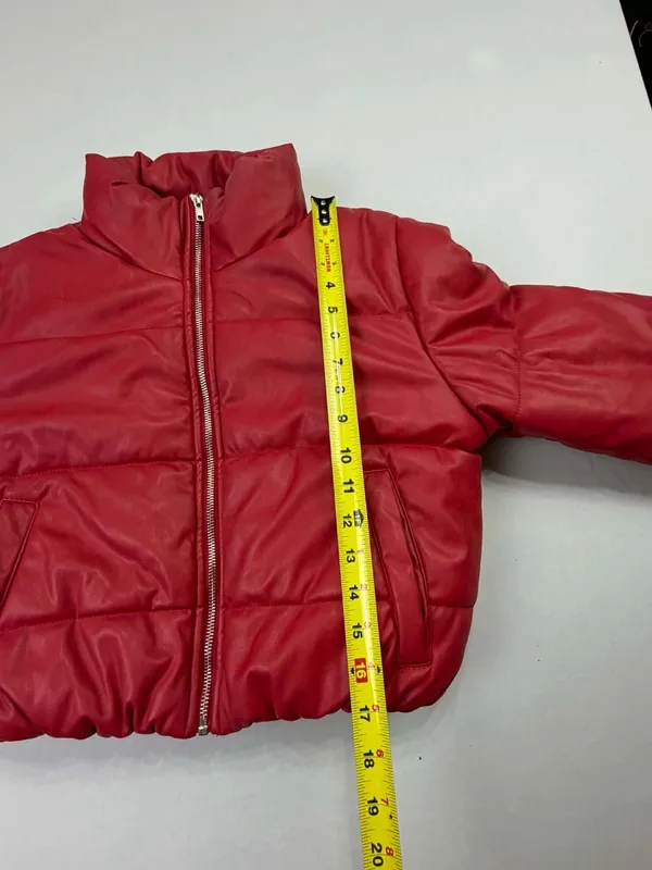 Ambiance Outerwear Women's Red Faux Leather Cropped Puffer Jacket - Image 8